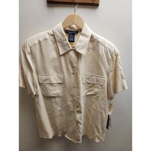 Seta Studio Silk Short Sleeve Button Up Shirt Beige Women's Size M